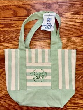 Trader Joe’s Mint Green Striped Canvas Tote Bag